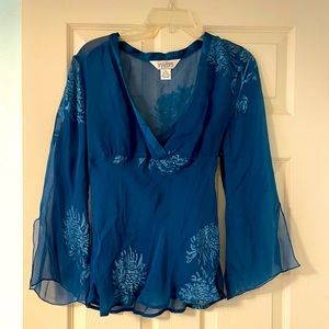 Stunning silk blouse, teal, XL